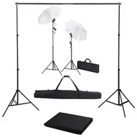 Lampy studyjne - vidaXL Lampa studyjna Fotograficzny zestaw studyjny z tłem lampami i parasolkami 3055085 - miniaturka - grafika 1