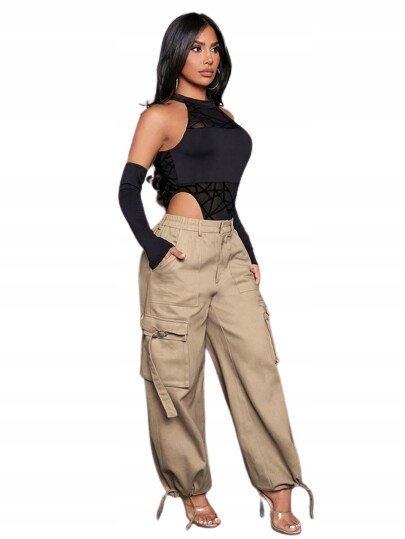 SHEIN SPODNIE DAMSKIE BEŻOWE BOJÓWKI CASUAL 38 ŁSI