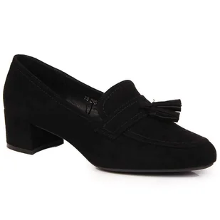 Półbuty damskie na klocku zamszowe czarne Sergio Leone - Półbuty damskie - miniaturka - grafika 1