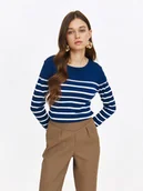 Swetry damskie - Granatowy sweter w paski w stylu marynarskim - miniaturka - grafika 1