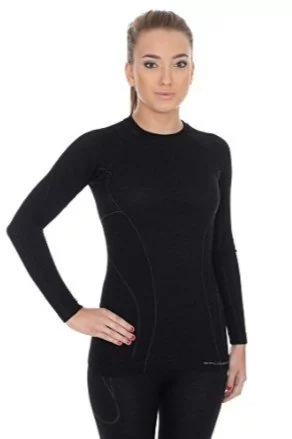 Brubeck, Koszulka termoaktywna damska, Active Wool, czarny, rozmiar L