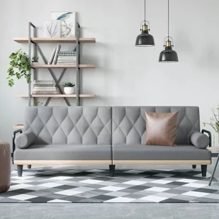 vidaXL Rozkładana kanapa z podłokietnikami, jasnoszara, obita tkaniną - Sofy i kanapy - miniaturka - grafika 1