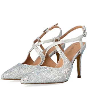 Błyszczące szpilki bez pięty - MENBUR 23446 SREBRE - Czółenka - miniaturka - grafika 6