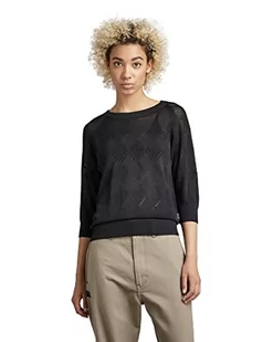 G-STAR RAW Damski sweter z dzianiny Pointelle Half Sleeve, Czarny (Caviar D22120-b754-d301), L - Swetry damskie - miniaturka - grafika 1