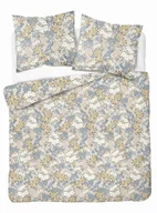 Pościel - Pościel satynowa 160x200 kremowa w białe i niebieskie kwiaty – Satin Stories - miniaturka - grafika 1
