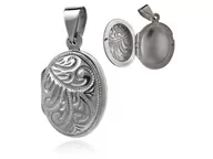 Wisiorki - Elegancki owalny otwierany srebrny wisior sekretnik z grawerowanym wyciskanym wzorem srebro 925 - miniaturka - grafika 1