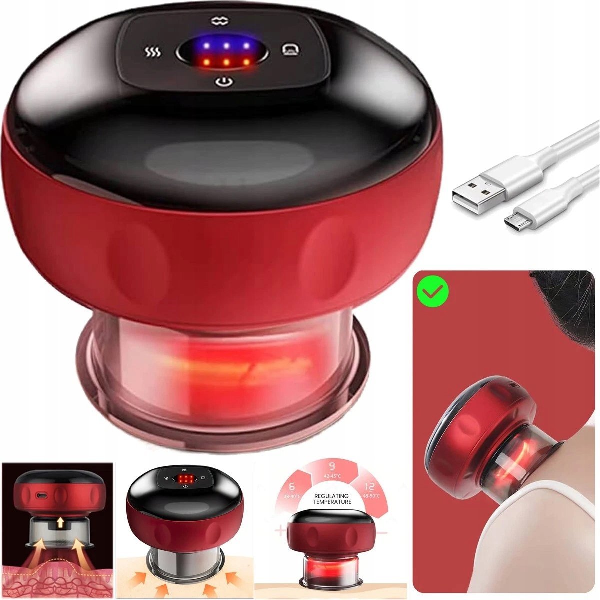 ELEKTRYCZNA BAŃKA CHIŃSKA BEZPRZEWODOWY MASAŻER ANTYCELLULITOWY PODGRZEWANY