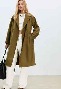 Stradivarius Przyjemny w dotyku trencz Zielony S - Płaszcze damskie - miniaturka - grafika 1