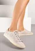 Trampki damskie - Beżowe Ażurowe Tenisówki z Ozdobnymi Przeszyciami przy Podeszwie Zarelle - Renee - miniaturka - grafika 1
