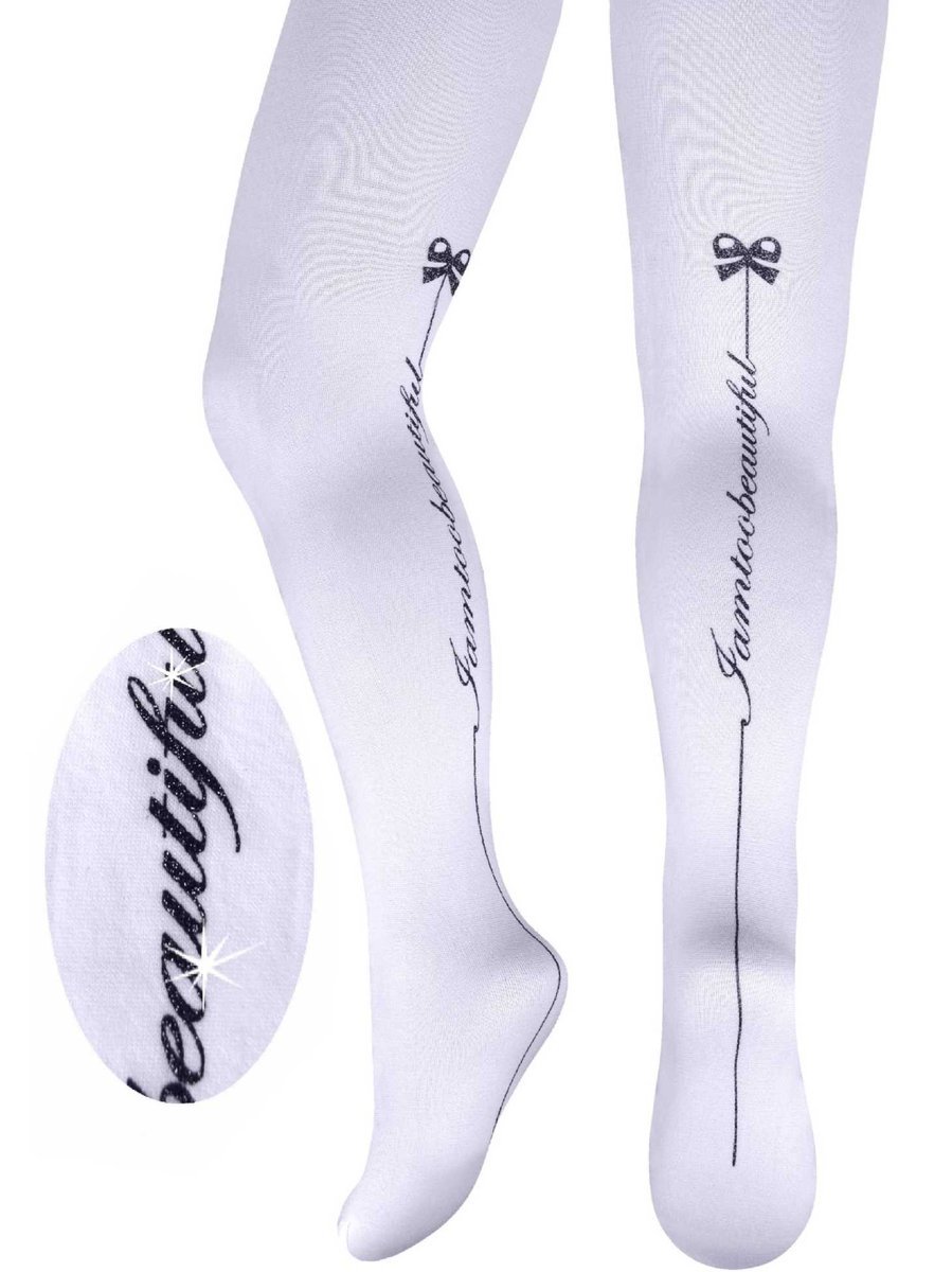 Dziewczęce rajstopy mikrofibra nadruk białe Milusie r.128/134