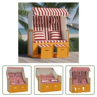 Leżaki ogrodowe - The Living Store Kosz plażowy z poduszkami - rattan PE i drewno - czerwono-biały - Kosz Plażowy - miniaturka - grafika 1