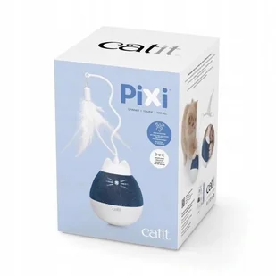 Catit Pixi Spinner Zabawka karmiąca z piórkiem 8,5x24cm Biało-Niebieska - Zabawki dla kotów - miniaturka - grafika 1