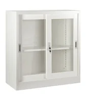 Regały biurowe - Szafka ze szklanym frontem, zamykana na klucz, 85x39x90 cm, biały - miniaturka - grafika 1