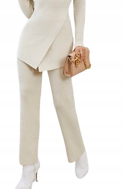 SHEIN SPODNIE BEŻOWE PRĄŻKOWANE CASUAL L/XL VBB