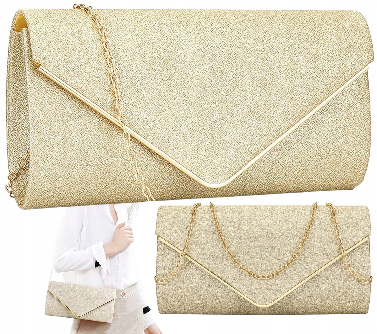 Złota Torebka Wieczorowa Kopertówka Wizytowa Mała