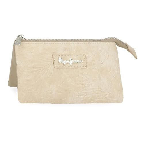 Pepe Jeans Jana Trójkomorowy Portfel Beżowy 17,5x9,5x2 cm Poliester z Detalami ze Sztucznej Skóry by Joumma Bags, beż, Talla única, Portfel z trzema przegródkami