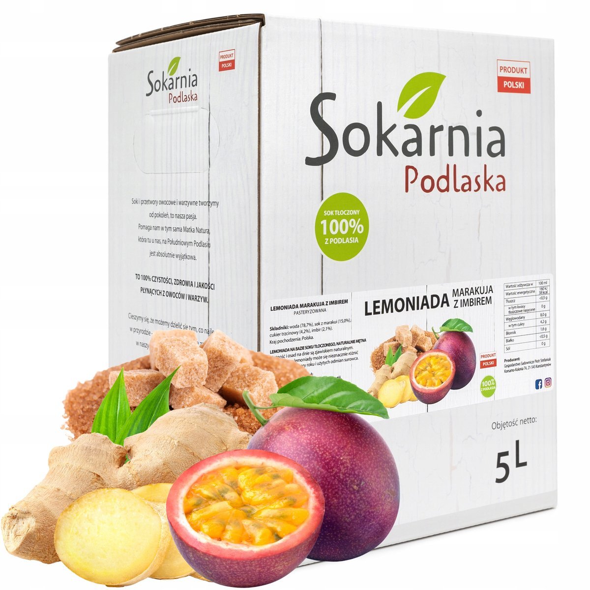 LEMONIADA Z MARAKUJĄ I IMBIREM Tłoczony 5L Orzeźwiająca Naturalna Bez Cukru