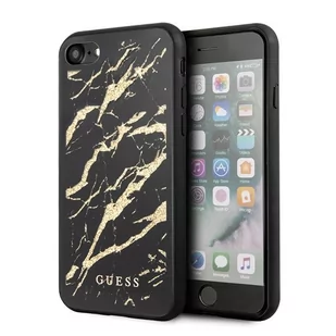 Guess Marble Glass Gold Glitter Etui iPhone SE 2020 8 7 Czarny 10_17127 - Etui i futerały do telefonów - miniaturka - grafika 1
