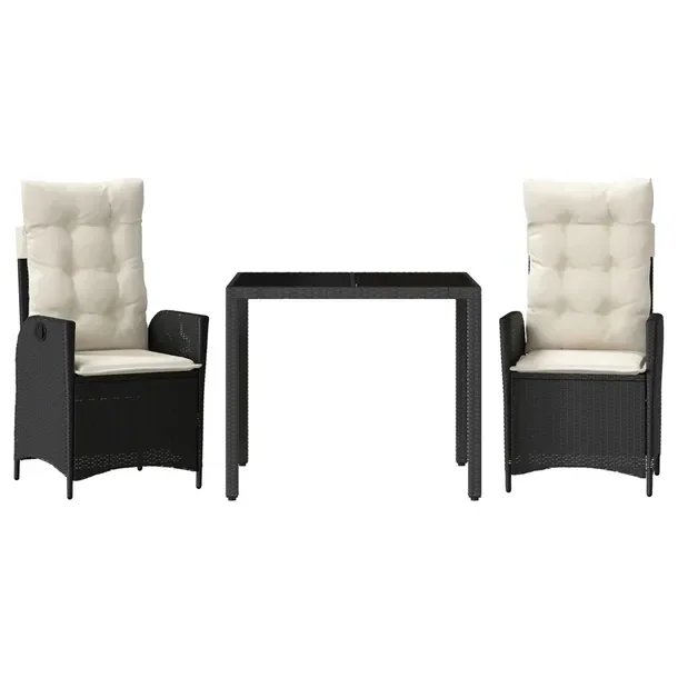 Zestaw mebli ogrodowych czarny rattan PE, stół 90x90x75 cm, krzesła 57x6