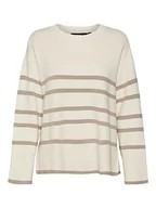 Swetry damskie - VERO MODA Vmsaba Ls O-Neck Stripe Ga Noos sweter damski, Birch/paski: w Silver Mink, XL - miniaturka - grafika 1