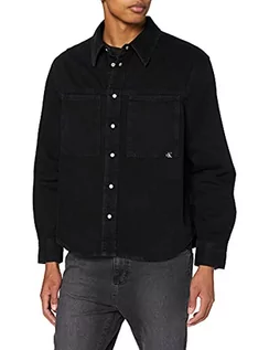 Koszule męskie - Calvin Klein Jeans Męska koszula dżinsowa Linear, Czarny jeans, XS - grafika 1