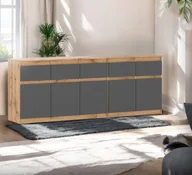 Komody - Komoda Skandynawska 200cm 5 Szuflad Pojemna Szafka Dąb Wotan Szara Mat - miniaturka - grafika 1