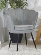 Fotele - Welurowy fotel muszelka SHELL w kolorze szarym na czarnych nogach - miniaturka - grafika 1