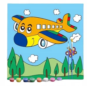 OBRAZ OBRAZEK DO MALOWANIA DLA DZIECI 30X30 CM SAMOLOT ZESTAW Z FARBAMI - Zabawki kreatywne - miniaturka - grafika 1