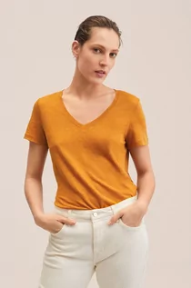 Koszulki i topy damskie - Mango t-shirt Linito damski kolor żółty - grafika 1