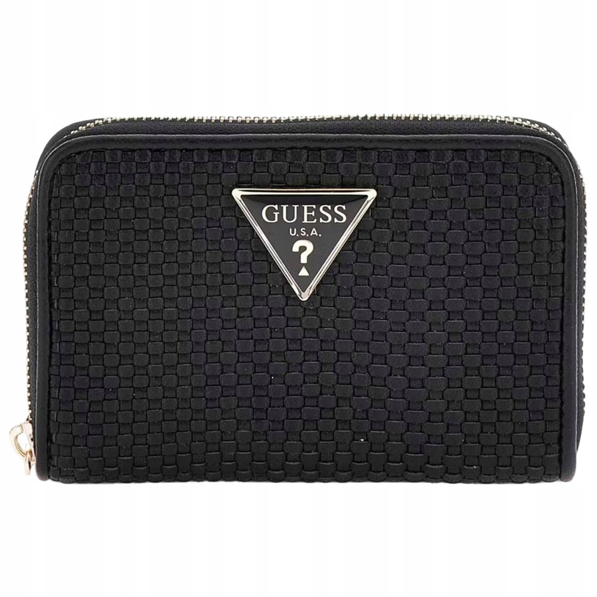 Guess Damski Portfel Elegancka Portmonetka Poliuretanowa Czarna Ażurowa