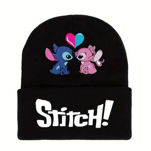 TEMU Czapka typu beanie dla dzieci Lilo & Stitch - Uroczy wzór z kreskówki, , elastyczne ocieplacze na uszy z dzianiny dla dzieci w wieku 3-8 lat, - Czapki dla dzieci - miniaturka - grafika 1