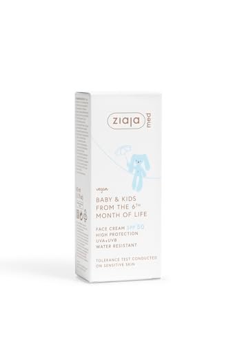 BABY & KIDS krem do twarzy dla niemowląt SPF50 Ochrona przeciwsłoneczna dla dzieci od 6 miesięcy Wodoodporny Z shea, witaminą E, 50 ml, wegańskie marki ZIAJA MED