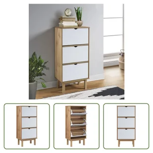 The Living Store Szafka na buty OTTA z 3 szufladami brązowo-biała lite drewno sosnowe - Szafki na buty - miniaturka - grafika 1