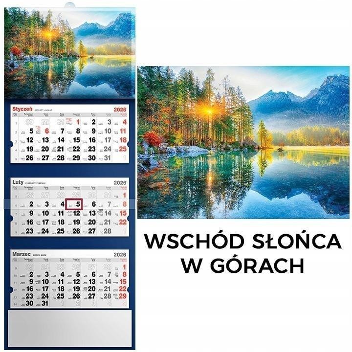 Kalendarz 2026 trójdzielny wschód słońca