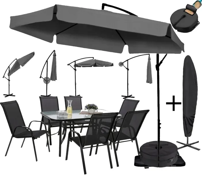 Parasol z wysięgnikiem szary 350 x 262 cm