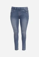Spodnie damskie - Niebieskie Jeansy Skinny z Gumką w Talii z Wysokim Stanem Neveara - miniaturka - grafika 1
