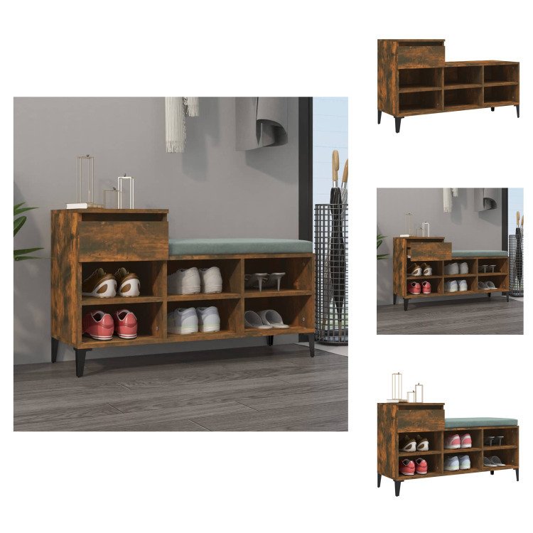 vidaXL Stojak na buty dąb wędzony 102x36x60 cm materiał drewnopochodny - Stojaki i szafki na buty