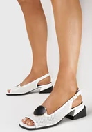 Sandały damskie - Białe Sandały Ażurowe z Okrągłą Klamerką i Skórzaną Wkładką Caelira - miniaturka - grafika 1