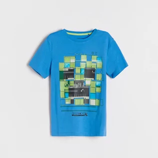 Koszulki dla chłopców - Reserved - Melanżowy t-shirt Minecraft - Niebieski Reserved - grafika 1