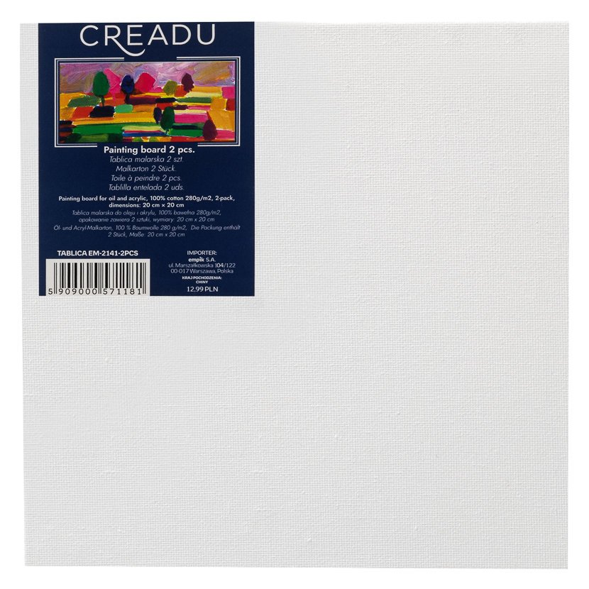 Creadu, Tablica malarska bawełniana dla oleju i akrylu, 20x20 cm, 2 szt