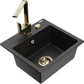 Zlewozmywaki z baterią - Mexen Milo zlewozmywak granitowy 1-komorowy z baterią kuchenną Rita, czarny/srebrny metalik - miniaturka - grafika 1