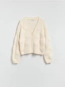 Swetry damskie - Reserved - Kardigan ze strukturalnym wzorem - kremowy - miniaturka - grafika 1