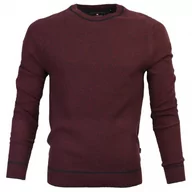 Swetry męskie - Sweter Bawełniany, Bordowy w Drobny Tłoczony Wzór, Okrągły Dekolt, U-neck, Męski -Pako Jeans - miniaturka - grafika 1