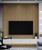 Panele ścienne i boazeria - 275x48x5,9 cm LD (8 lameli dąb natura) panel akustyczny na płycie MDF - dekoracja ścienna 3D - miniaturka - grafika 1