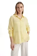 Koszule damskie - DeFacto Koszula damska z tkaniny bawełnianej z długimi rękawami, żółty, S - miniaturka - grafika 1