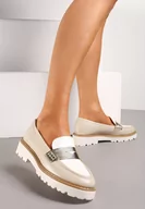 Mokasyny damskie - Beżowe Mokasyny na Grubej Podeszwie Ozdobione Metalicznym Paskiem Aelwine - miniaturka - grafika 1