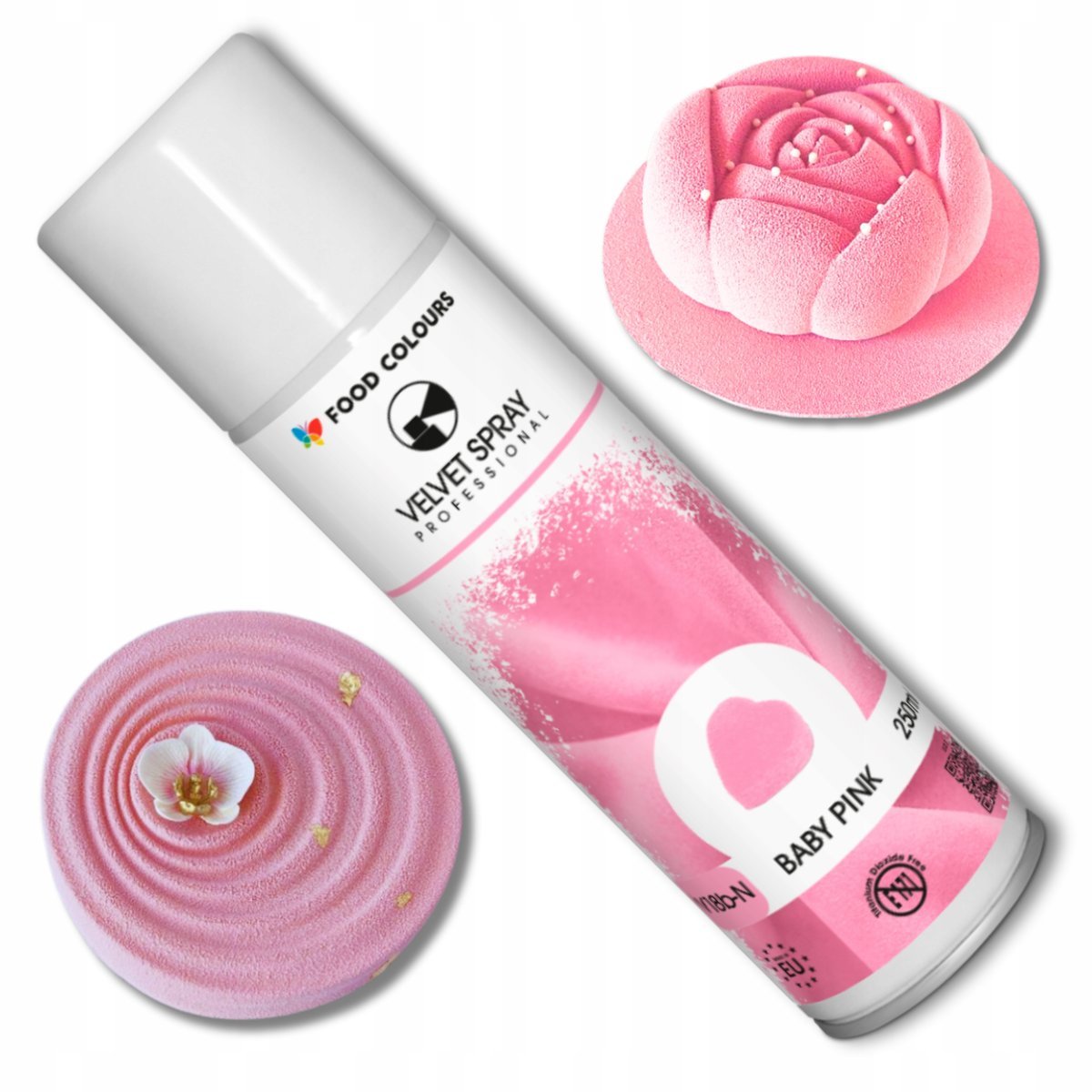Barwnik spożywczy zamsz w sprayu różowy pink jadalny ozdoby velvet 250ml