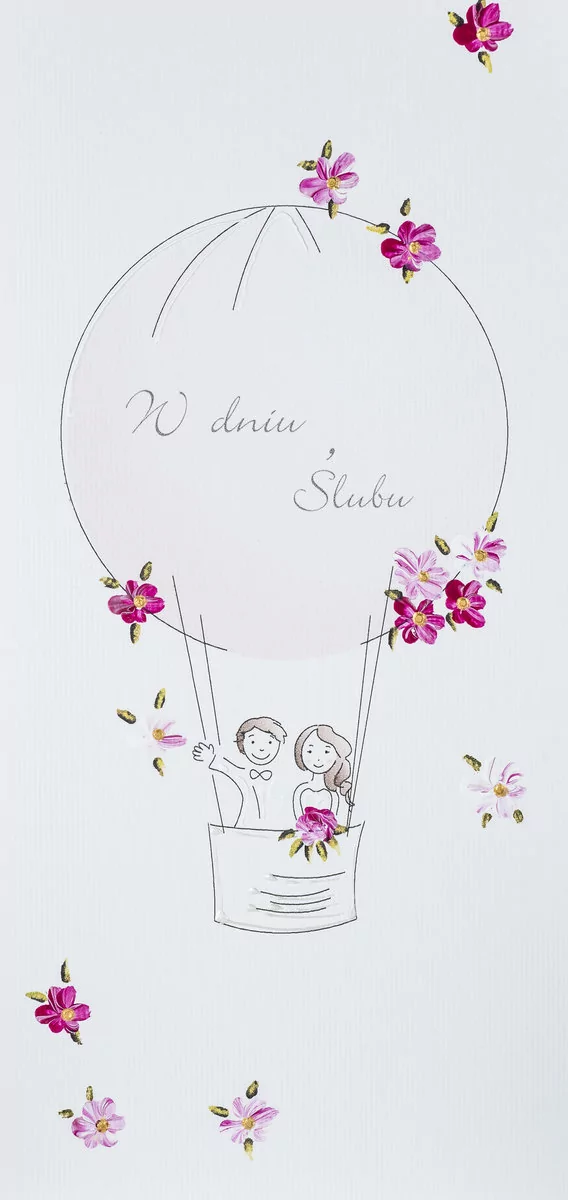 Karnet Ślub DL S15 Różowy balon