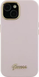 Guess Silicone Script Metal Logo & Frame - Etui iPhone 15 Pro Max (różowy) - Etui i futerały do telefonów - miniaturka - grafika 1
