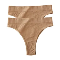 Majtki damskie - Stringi z wysokim stanem 2 szt. - Beżowy + beżowy L/XL - miniaturka - grafika 1